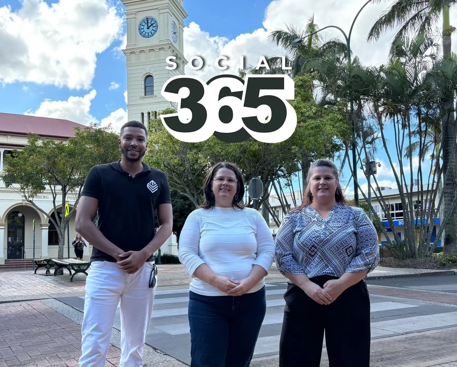 Elisha Taderera, Angela and Gayle from Wide Bay Kids standing together for the Social365 launch